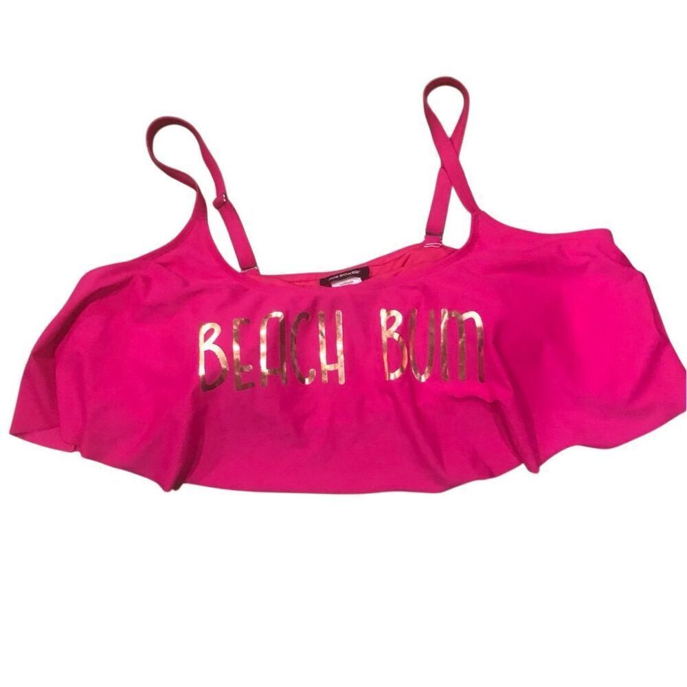 Joe Boxer hot pink bikini top featuring metallic gold lettering adjustable strap